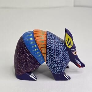Mexican Oaxacan Alebrijes Folk Art Carved Wood Armadillo Hand Painted Signed